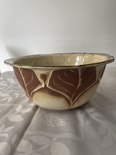 Salatschüssel Keramik beige  / braun Ø ca. 26 cm mit Salatbesteck aus Holz