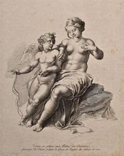 Raphael nach Venus Cupidus Amor Bernard Picart Mythologie Orig Kupferstich 18 Jh