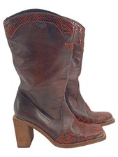 Buffalo Damen Stiefel Gr. 40 Braun Westernstiefel Blockabsatz Schlangenmuster