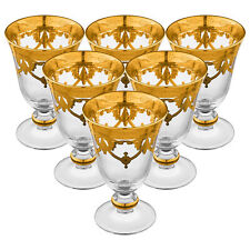 Murano Wasser-Gläser Set 6 Kristallglas Mäander in Handarbeit Vergoldet 24Karat