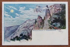 Walpurgisnacht am Hexentanzplatz - Hexen auf Besen, Bergesichter Mondschein 1899