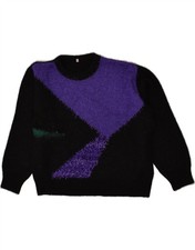 VINTAGE Damen Pullover Pulli Rundhals UK 12 Medium schwarz Colourblock EO09