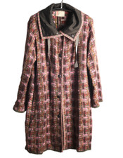 Missoni Mantel 38  bunt Schurwolle Bouclé Lurex Khaki Grün Rosa Lila Vintage