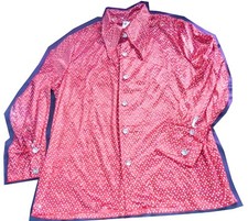 70er 80er Jahre Disco Herren Hemd Spangles rot Samt Pailletten Gr. L