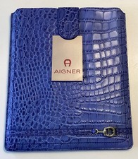iPad Tasche Étienne Aigner Blaues Leder In Kroko Prägung