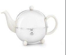 Teekanne0.9 L weiß Keramik Edelstahl Steingut Isoliert TeefilterSieb Bredemeijer