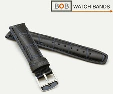 BOB ECHT KALBLEDERUHRBAND CLASSIC MIT ALLIGATORPRÄGUNG SCHWARZBLAU 18/16 mm