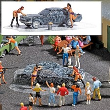 Busch H0 1:87 7824 Action Set: Car wash Hostessen Bikini Schaum NEU OVP