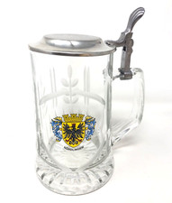 ALWE Glas Bierkrug 0,5 Liter Kristallglas inkl. Zinndeckel - Wappen Nördlingen