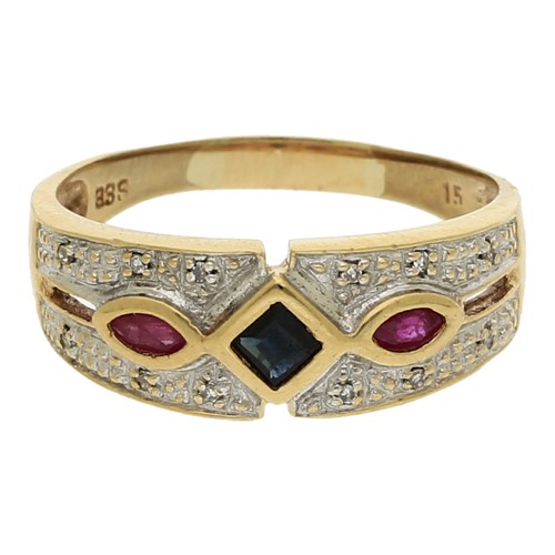 Rubin saphir diamant ring - diamant,