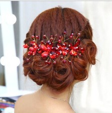 Kristall Strass Perlen Stirnband Rot Hochzeit Party Tiara Braut Haarschmuck