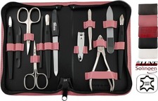 Solingen 12teiliges Maniküre Set mit Leder-Etui Nagelpflege, Made in Germany