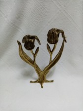 Jugendstil Art Messing Kerzenleuchter 2-flammig in Blüten form. ca. 19x26 Cm. 