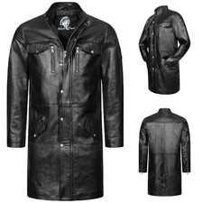 Leder Mantel Herren Lang Schwarz Echtleder Herrenmantel H-343 Rock Creek NEU