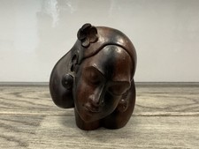 Njana Tilem Galerie Mas Bali signierte handgeschnitzte Holzbüste der Frau 4" x 3,25"