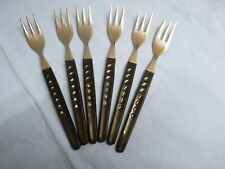 DDR Besteck 6 Kuchengabeln mit schwarzem Plastegriff und Punkten