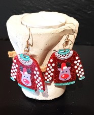 Lustige Ohrringe, Modeschmuck, Weihnachten, Rentier, Pulli