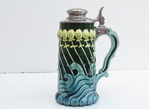Jugendstil bierkrug mit zinn - mit,