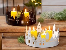 Gilde Deko-Tablett "Stadtlichter" rund Häuser Metall schwarz weiß Weihnachten