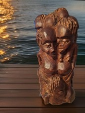 Skulptur "Ujamaa", Hartholz Schnitzerei, Folk Art African 25cm, Leider Mit Riss 