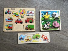 3 x Holz Puzzle Eichhorn Fühl Puzzle Bauernhoftiere Goki Bagger Autos Baustelle