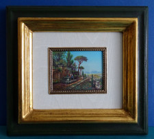 R. Moch Miniatur Lupenmalerei Gemälde romantische Landschaft  "Am Brunnen"