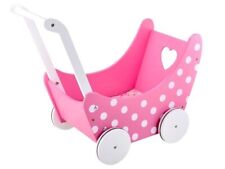 Puppenwagen Holzpuppenwagen Holzwagen Kinderwagen Rosa mit Punkten Puppenkarre