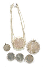 Konvolut - 6-tlg Münz- / Trachenschmuck -Kette, Broschen, Anhänger - aus Silber