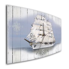 BM Wanduhr 60 cm x 30 cm leises Uhrwerk Funkwanduhr 8179-1a Segelboot Meer