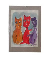 Katzen bunt Tusche Zeichnung