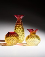 Frantisek Koudelka x Skrdlovice Glassworks “Ananas” Trio Rare Czech Art Glass