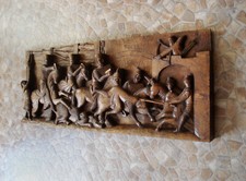 XXL Wandbild mittelalterlich Krieg Szene Holz Schnitzerei geschnitzt Handarbeit