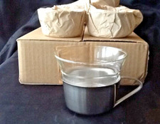 6 moderne Teegläser Teeglas Glühwein feuerfestes Glas im Edelstahlhalter NEU OVP