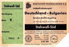 Ticket Deutschland DFB - Bulgarien 21.12.58 in Augsburg.