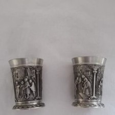 Zwei neue schöne Zinnbecher mit Ornamente SKS ZINK 95%