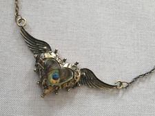 Oktoberfest KETTE Bronze Flügel Herz Pfauenauge Steampunk  ANGELWING  Gothic Emo
