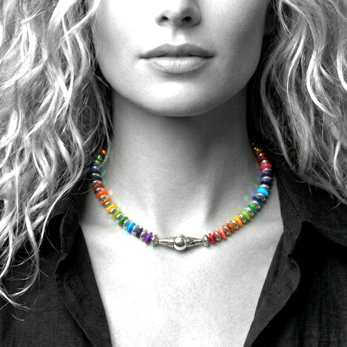 Bunte boho perlmutt kette - boho,