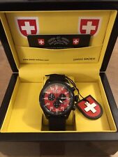CX Swiss Military HAWK NERO RAWHIDE Chrono Mens Watch Black  Red dial 27341