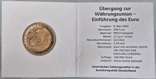 MDS DEUTSCHLAND ECHTHEITSZERTIFIKAT FÜR 200 EURO GOLDMÜNZE 2002 "WÄHRUNGSUNION"
