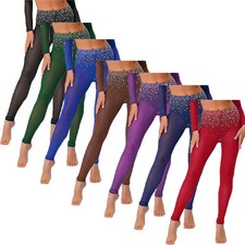 Damen Tanzkleidung Sheer Leggins Hohe Taille Hosen Bühne Tanz Kostüm Glitzer