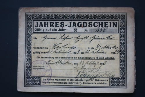 Original jagdschein 1929 - original,