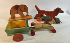 uralt Ziehtier Dackel Pferd Elefant Nachziehtier Holzspielzeug Erzgebirge GA36