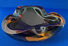 Murano Glas Schale Aschenbecher Bernstein Honig klar Überfangen 70er Jahre Ø16cm