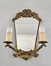 9268030-d 2-armiger Wandblaker Leuchter mit Spiegel Messingrahmen Mitte 20. Jh.