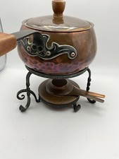 Vintage Stockli Netstal Schweizer gehämmertes Kupfer Fondue Set - Schmiedeeisen Ständer Z2