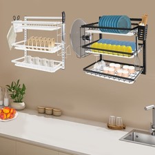 Regal Wandmontage 3 Ebenen Schwarz Edelstahl Geschirr Trocknen Obst Gemüse Bühne