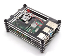 Gehäuse Case für Raspberry Pi 4 mit Lüfter, stackable, transparent/schwarz