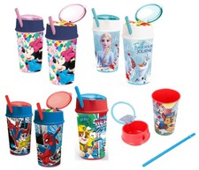Kinder Trinkbecher mit Trinkhalm Snack Becher Trinkflasche Snackbecher