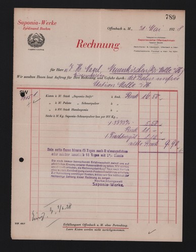 Offenbach rechnung 1928 - rechnung,
