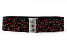 Stretch Gürtel Schwarz Kirschen Taillengürtel Gothic Rockabilly Vintage Mode